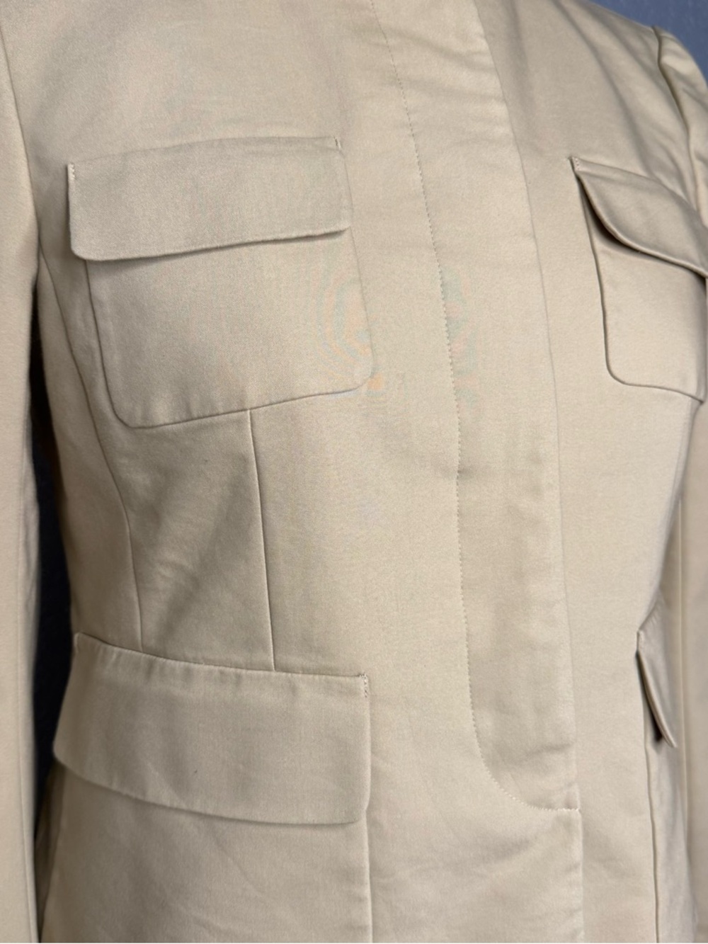 Ann Taylor Cream Utility Jacket Buckle Neck Size 12 Tailored Lightweight - Picture 4 of 16